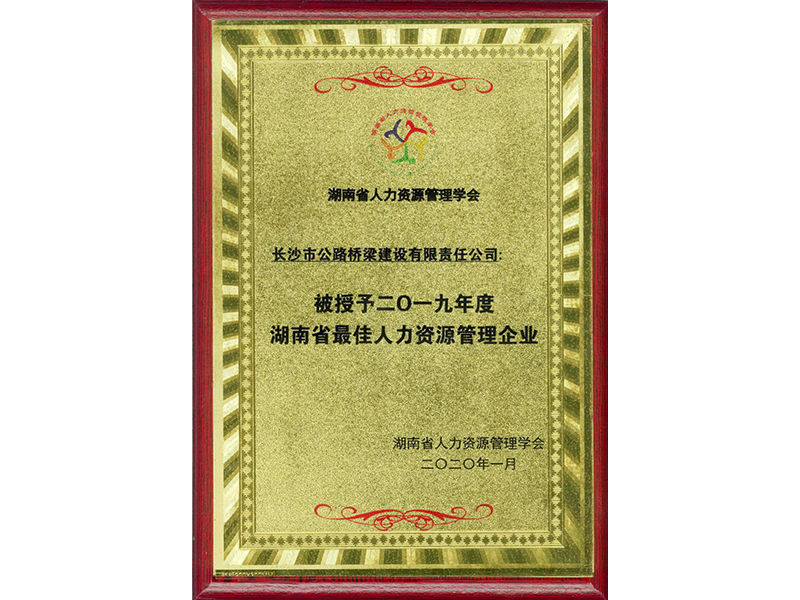 2019年度湖南省最佳人力资源管理企业